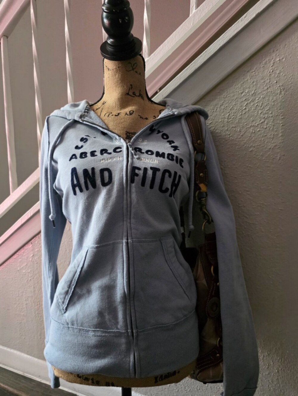 Abercrombie & Fitch blue zip up hoodie Y2k Size Medium